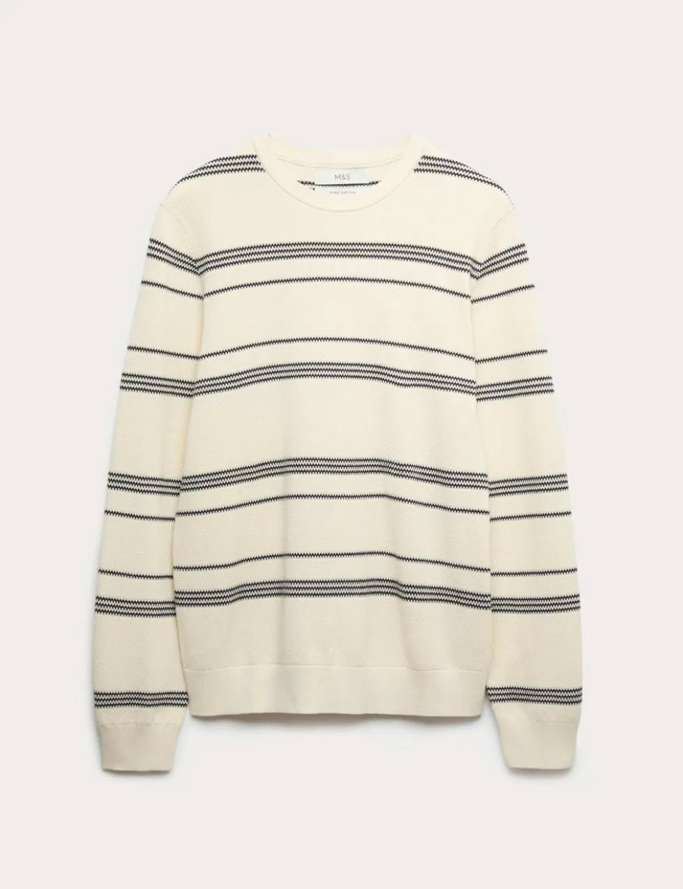 Pure Cotton Striped Textured Jumper