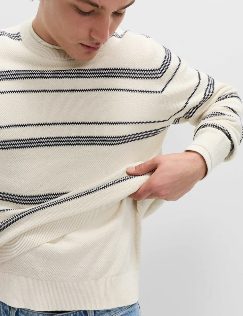 Pure Cotton Striped Textured Jumper