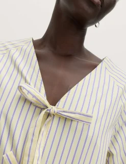 Pure Cotton Striped Tie Front Blouse