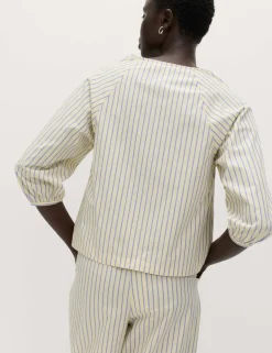 Pure Cotton Striped Tie Front Blouse