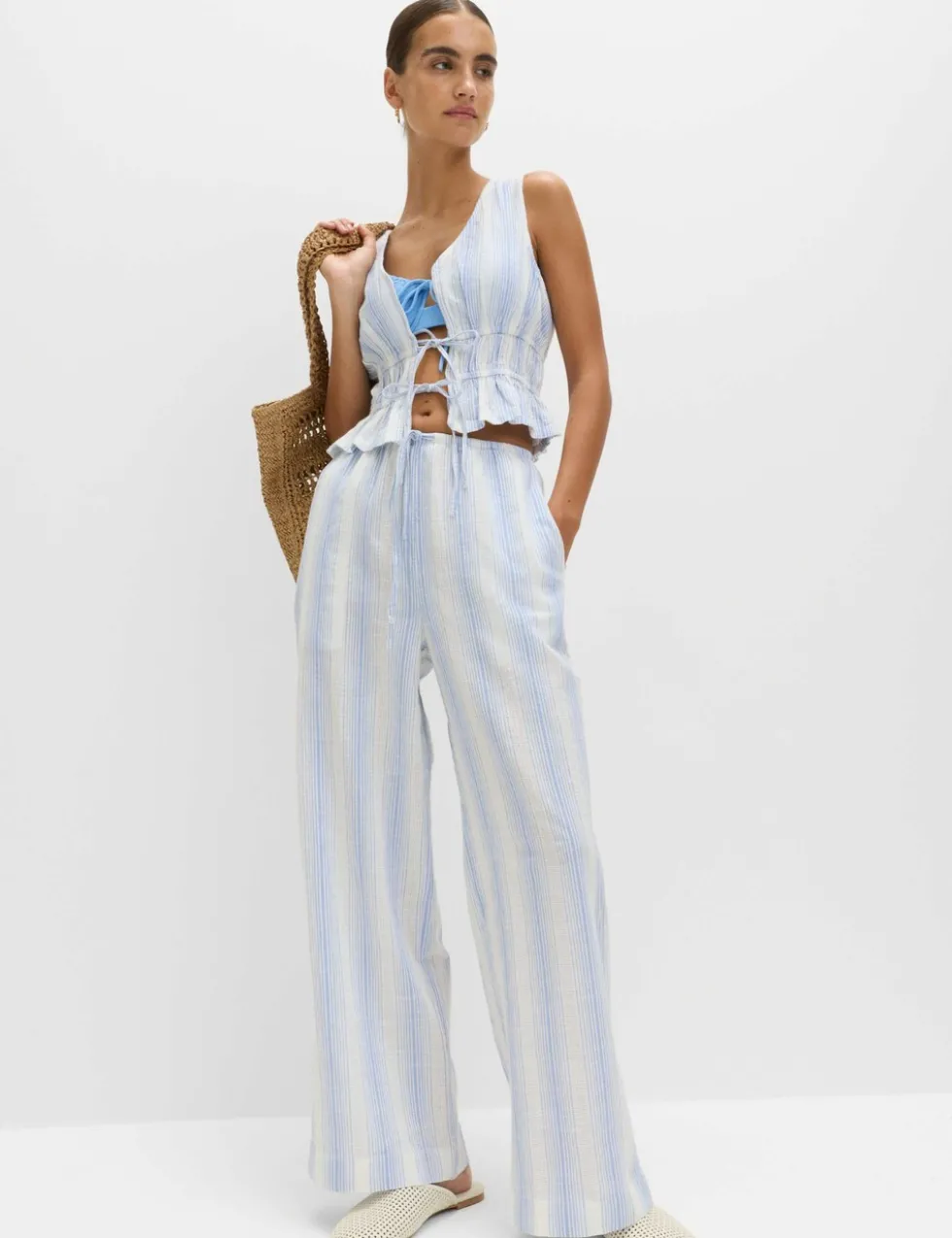 Pure Cotton Striped Tie Front Beach Top