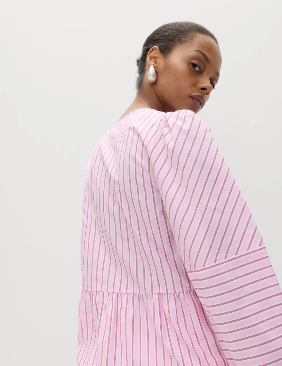 Pure Cotton Striped Tie Front Long Sleeve Blouse