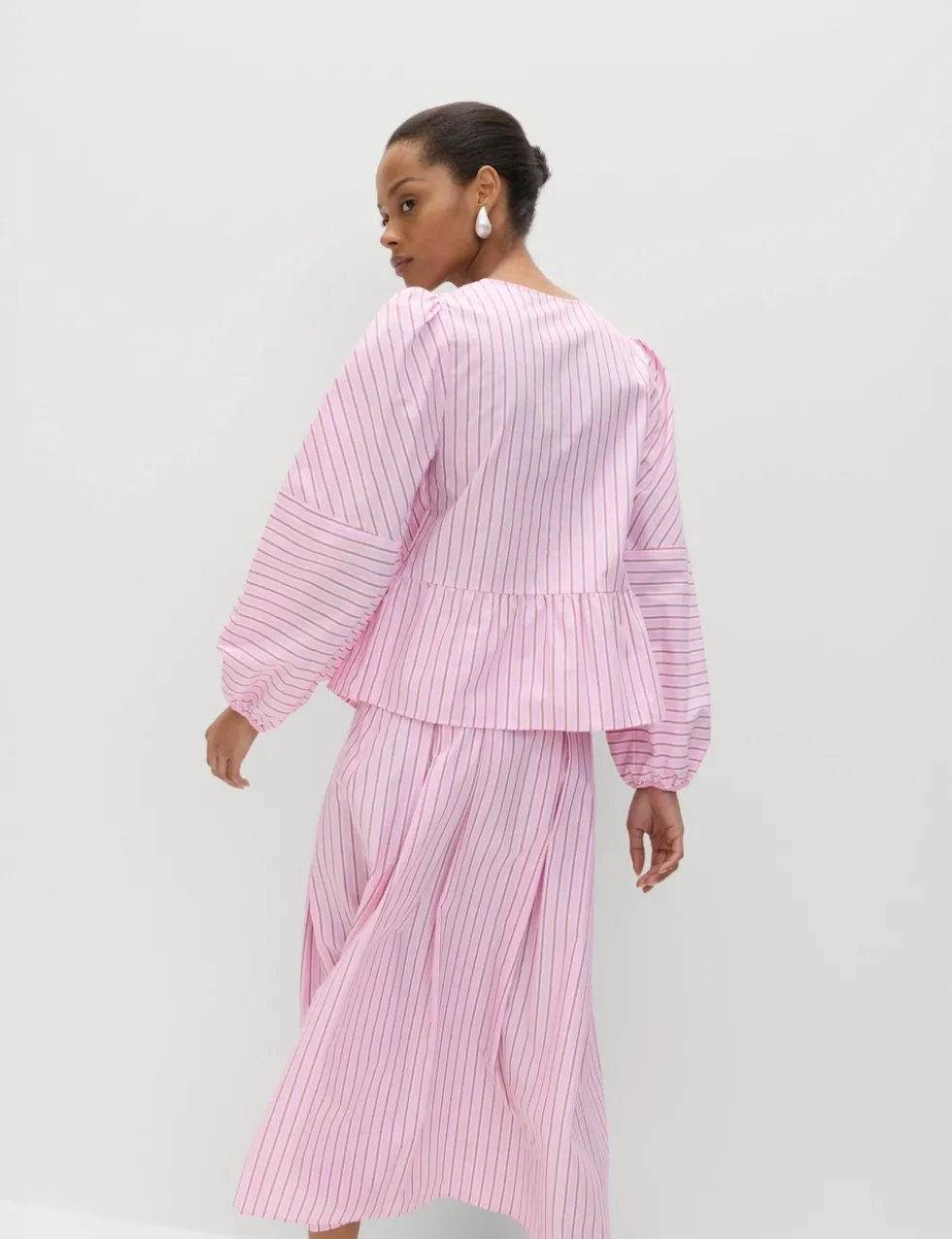 Pure Cotton Striped Tie Front Long Sleeve Blouse