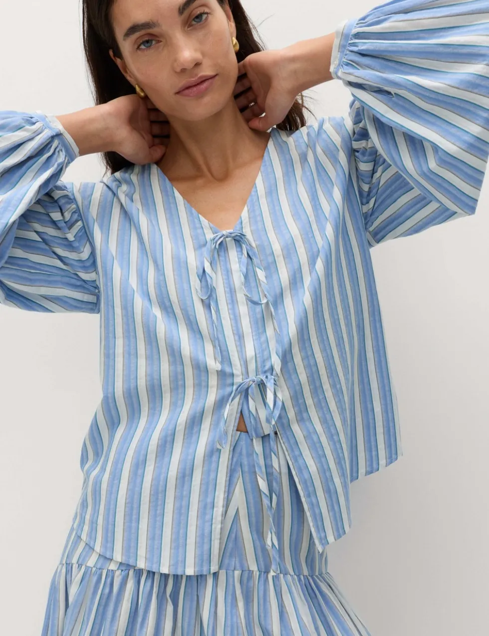 Pure Cotton Striped Tie Front Blouse