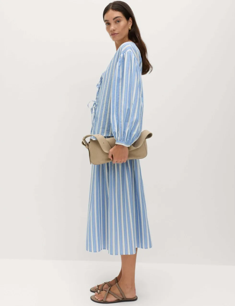 Pure Cotton Striped Tie Front Blouse