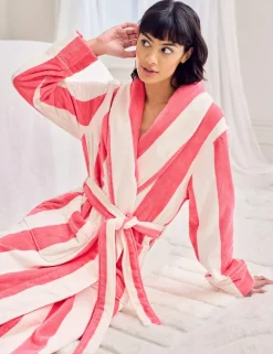 Pure Cotton Striped Towelling Dressing Gown