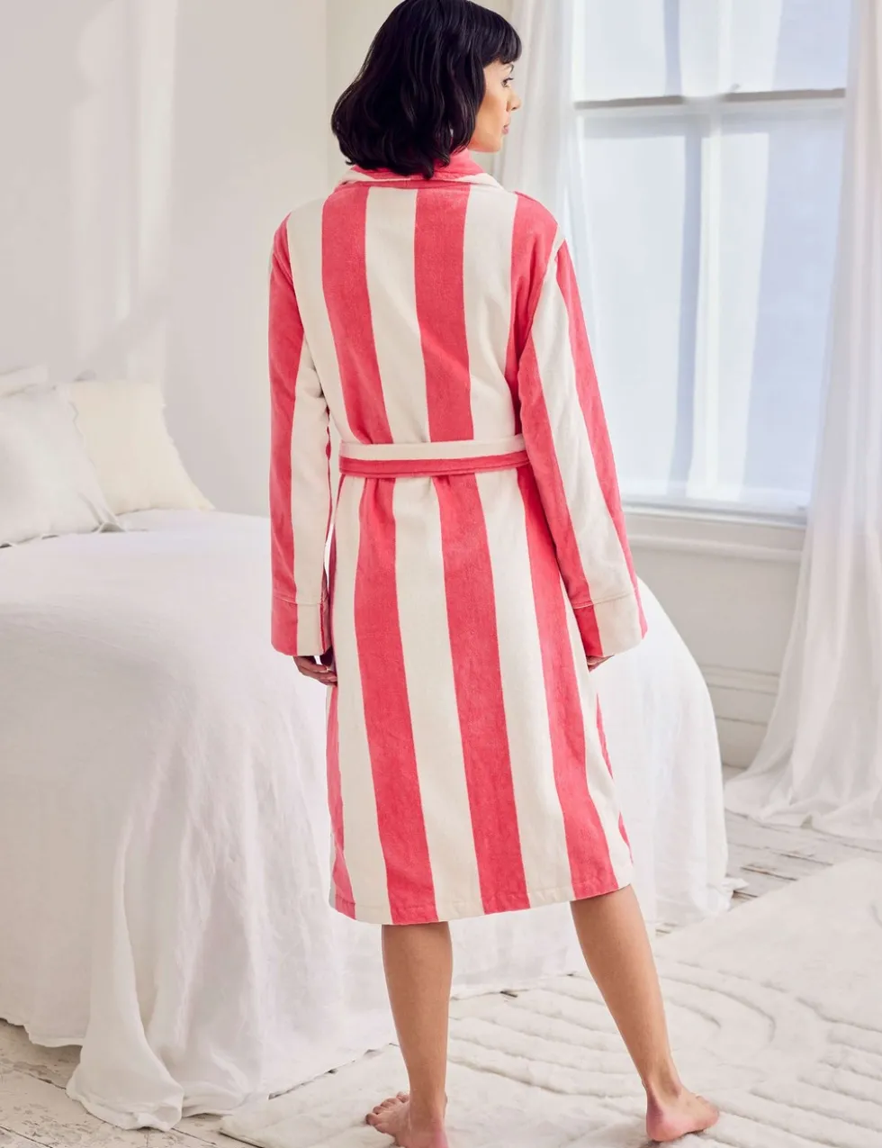 Pure Cotton Striped Towelling Dressing Gown