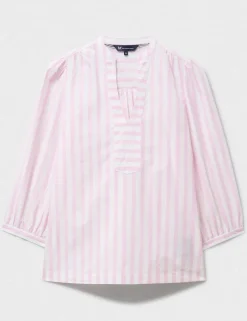 Pure Cotton Striped V-Neck Blouse