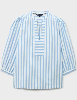 Pure Cotton Striped V-Neck Blouse