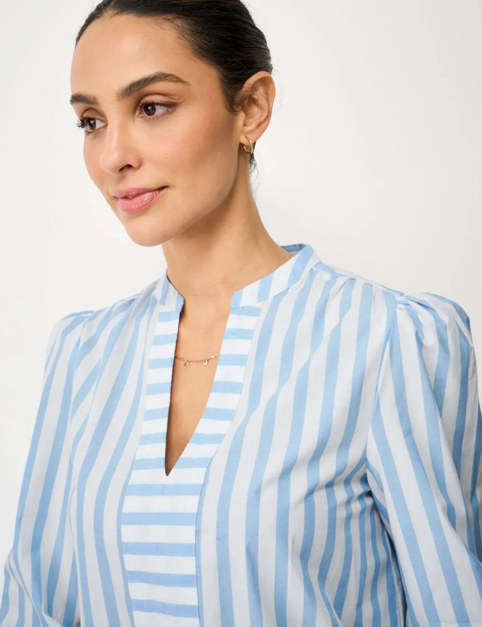 Pure Cotton Striped V-Neck Blouse