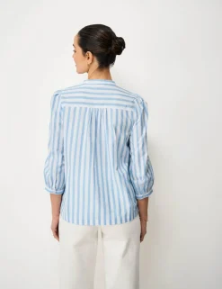Pure Cotton Striped V-Neck Blouse