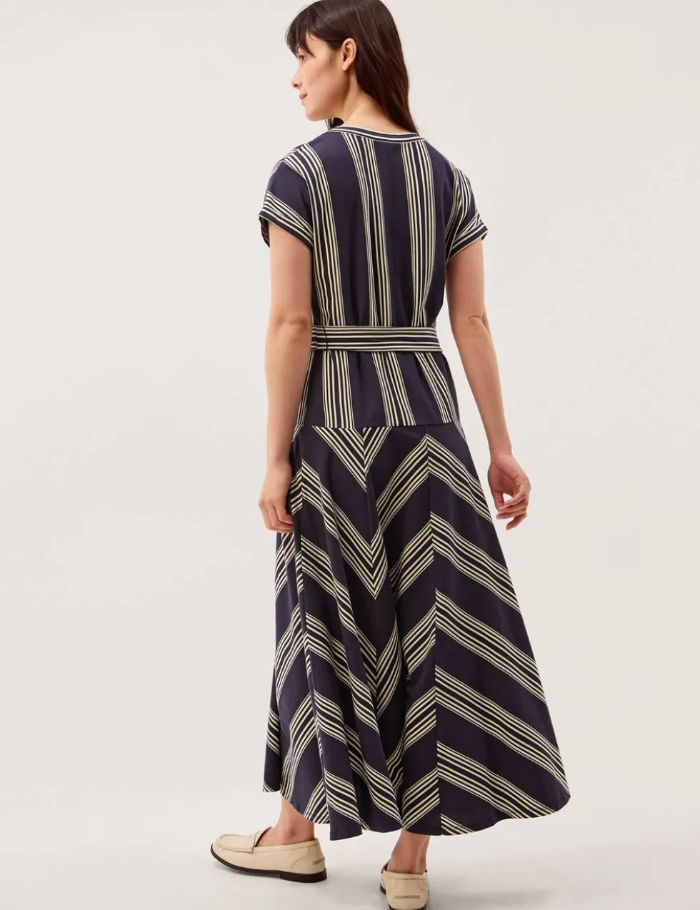 Pure Cotton Striped V-Neck Maxi Smock Dress