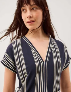 Pure Cotton Striped V-Neck Maxi Smock Dress