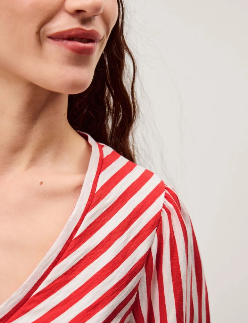 Pure Cotton Striped V-Neck Blouse