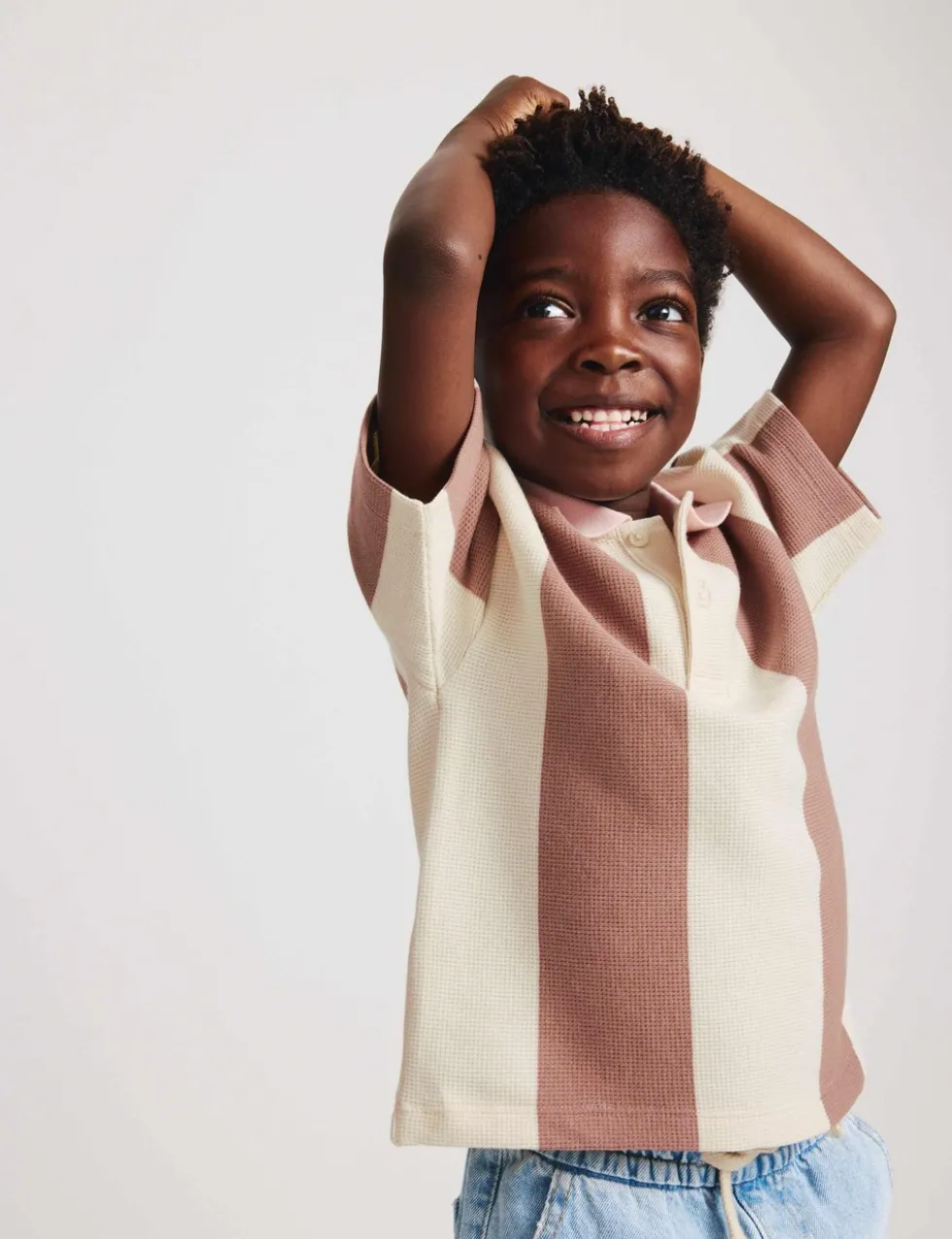 Pure Cotton Striped Waffle Rugby Top (2-8 Yrs)