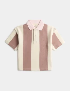 Pure Cotton Striped Waffle Rugby Top (2-8 Yrs)