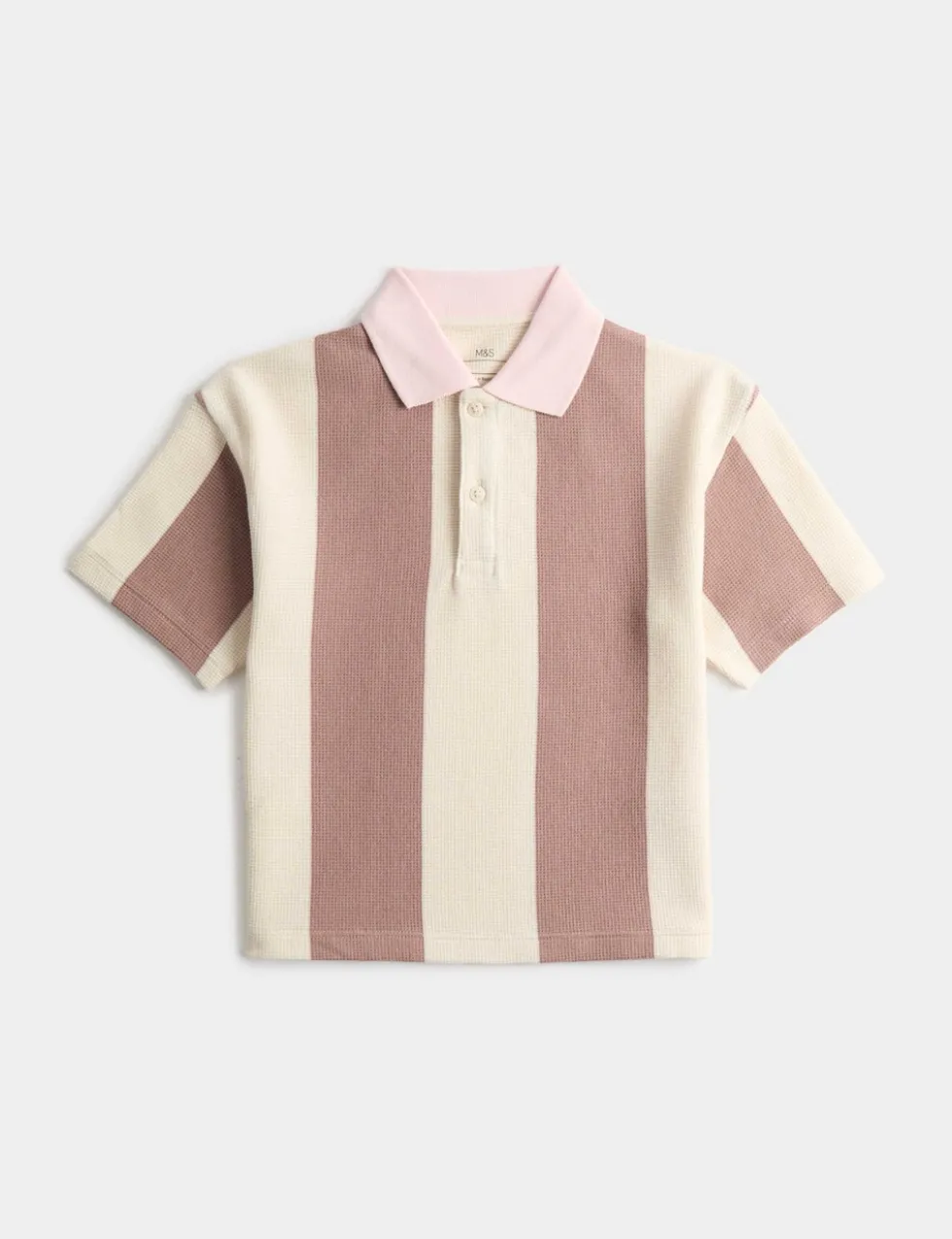 Pure Cotton Striped Waffle Rugby Top (2-8 Yrs)