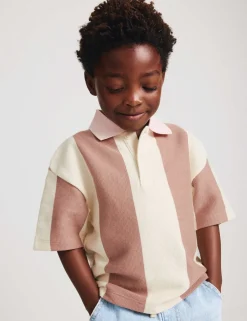 Pure Cotton Striped Waffle Rugby Top (2-8 Yrs)