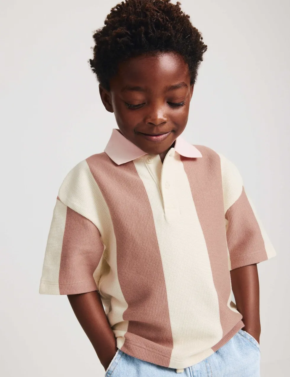 Pure Cotton Striped Waffle Rugby Top (2-8 Yrs)