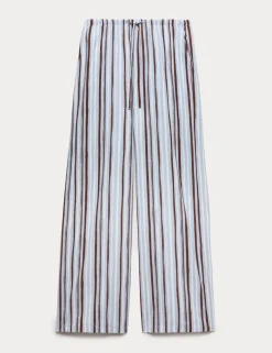 Pure Cotton Striped Wide Leg Trousers