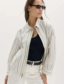 Pure Cotton Striped Zip Through Shirt Jacket