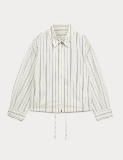 Pure Cotton Striped Zip Through Shirt Jacket