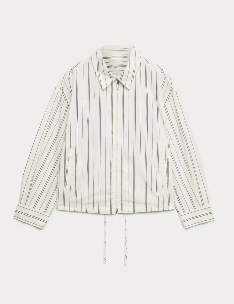 Pure Cotton Striped Zip Through Shirt Jacket