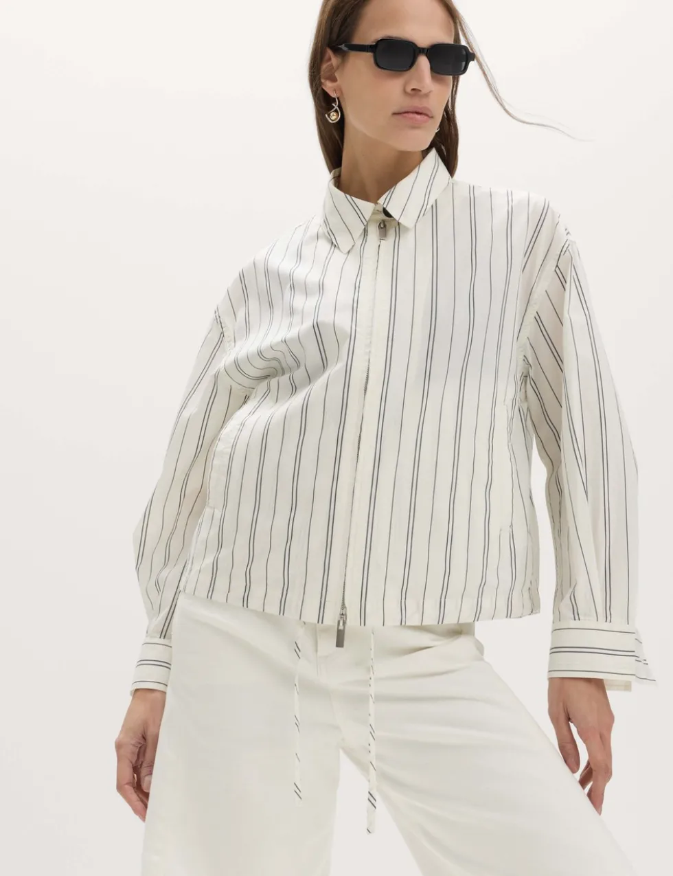 Pure Cotton Striped Zip Through Shirt Jacket
