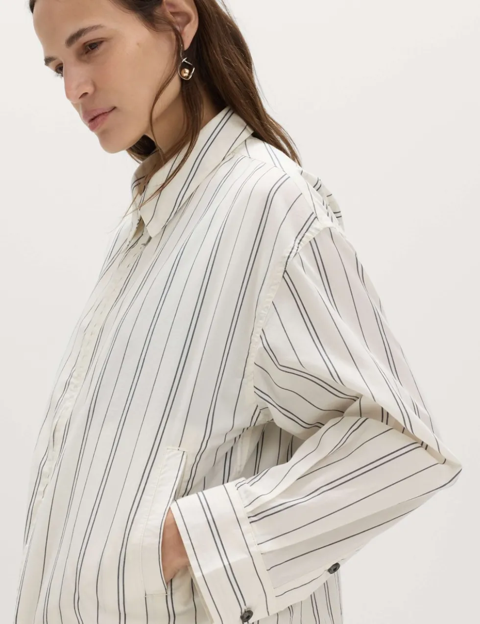Pure Cotton Striped Zip Through Shirt Jacket