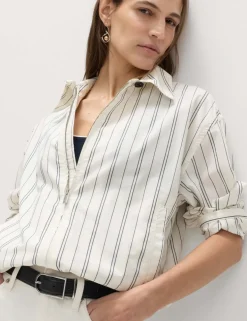 Pure Cotton Striped Zip Through Shirt Jacket
