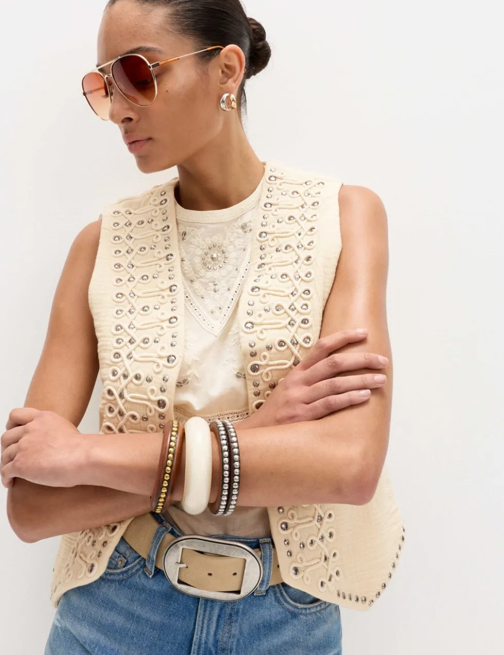Pure Cotton Studded Gilet