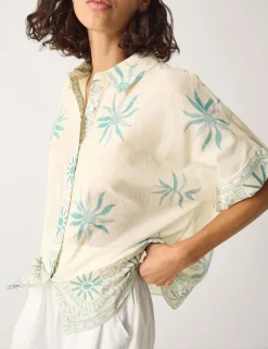 Pure Cotton Sun Print Oversized Collared Shirt