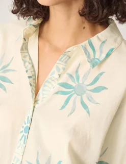 Pure Cotton Sun Print Oversized Collared Shirt