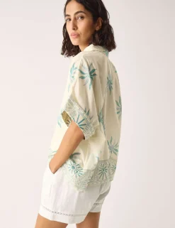 Pure Cotton Sun Print Oversized Collared Shirt