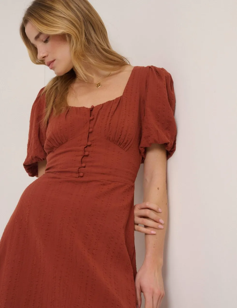 Pure Cotton Sweetheart Neckline Midi Dress