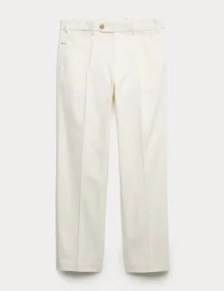 Pure Cotton Tapered Fit Pleated Twill Trousers