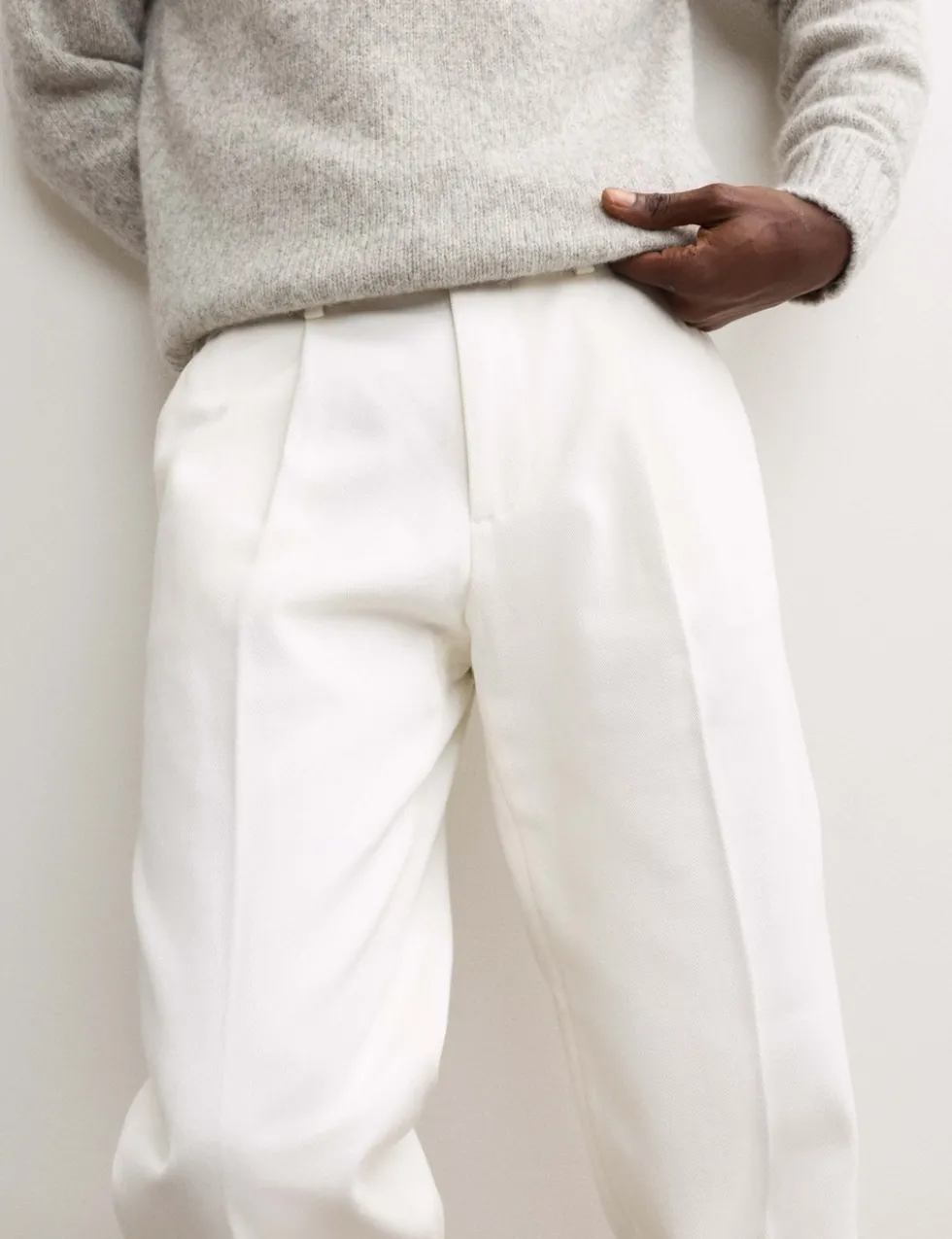 Pure Cotton Tapered Fit Pleated Twill Trousers