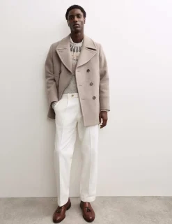 Pure Cotton Tapered Fit Pleated Twill Trousers