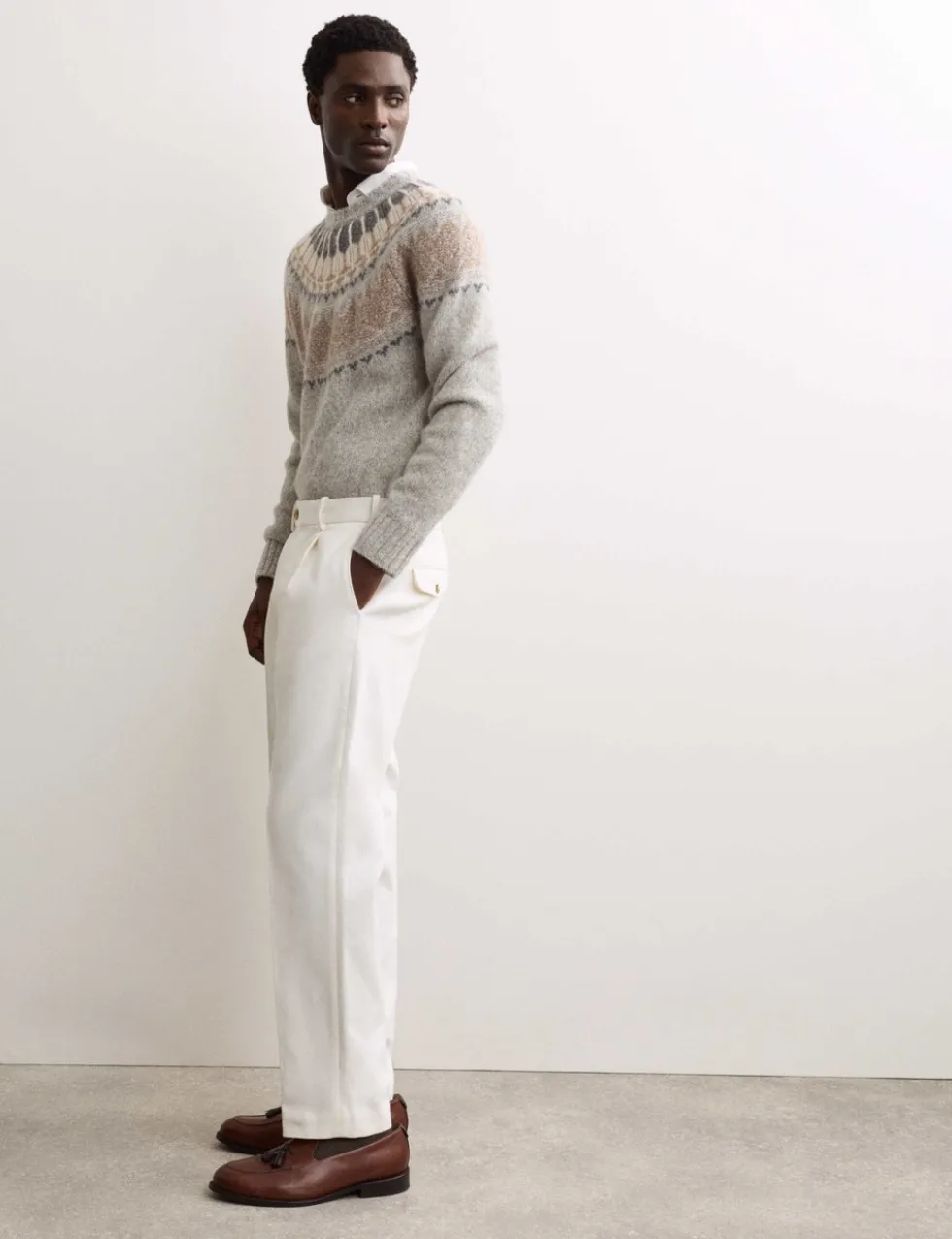 Pure Cotton Tapered Fit Pleated Twill Trousers