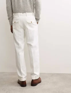 Pure Cotton Tapered Fit Pleated Twill Trousers