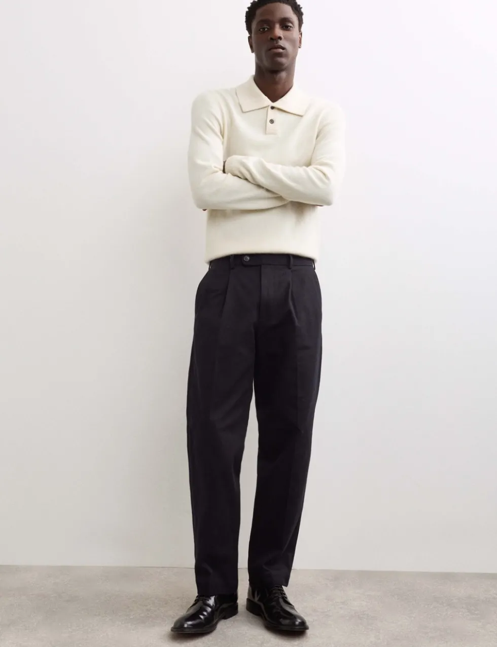 Pure Cotton Tapered Fit Pleated Twill Trousers