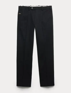 Pure Cotton Tapered Fit Pleated Twill Trousers