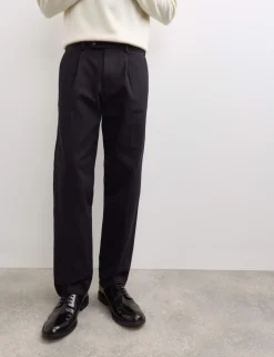Pure Cotton Tapered Fit Pleated Twill Trousers