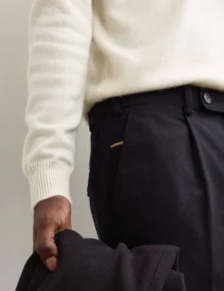 Pure Cotton Tapered Fit Pleated Twill Trousers