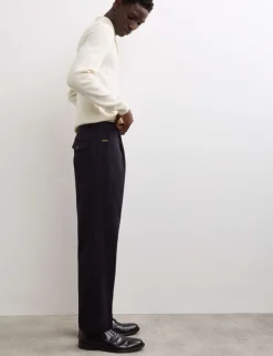 Pure Cotton Tapered Fit Pleated Twill Trousers