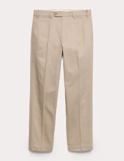 Pure Cotton Tapered Fit Pleated Twill Trousers