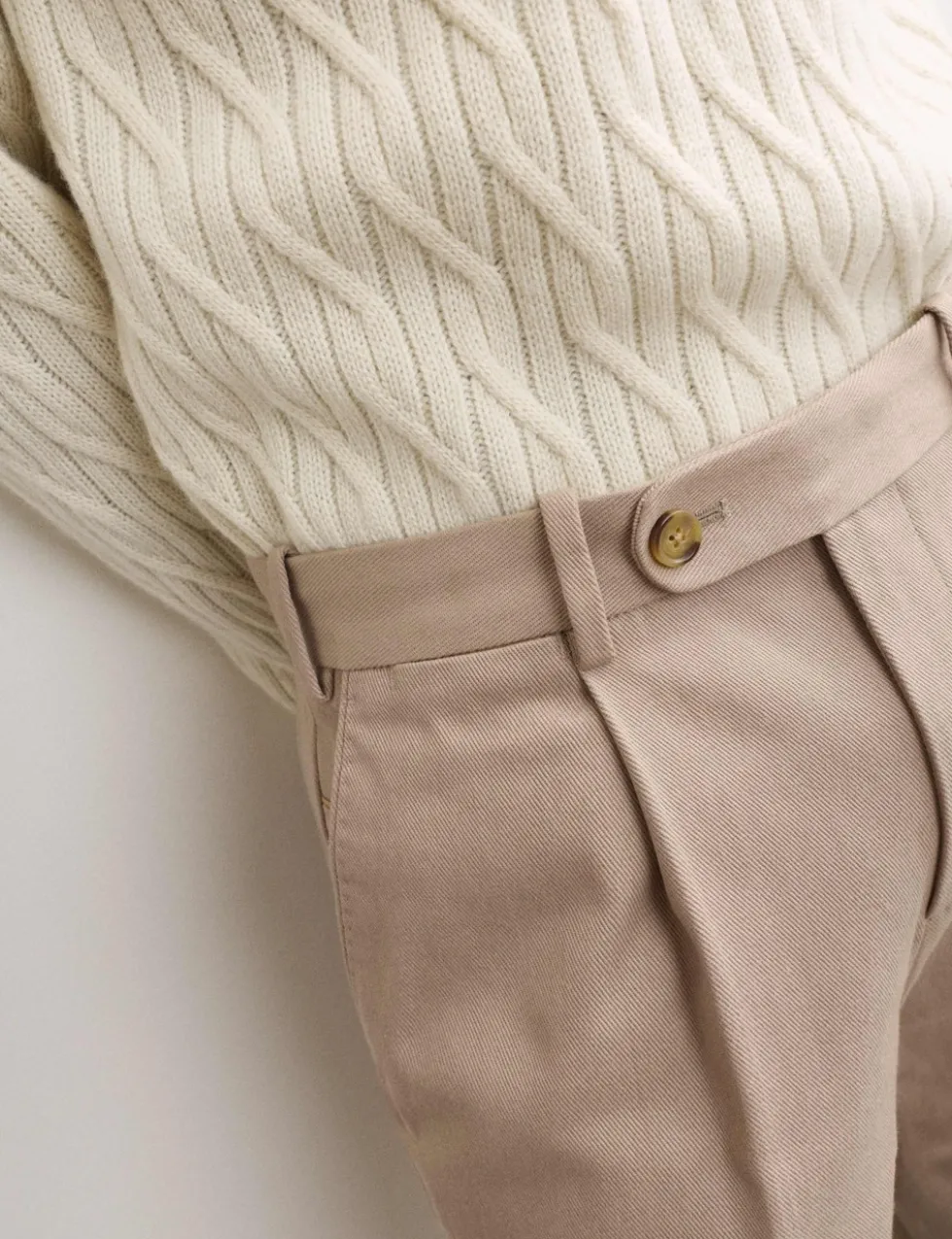 Pure Cotton Tapered Fit Pleated Twill Trousers