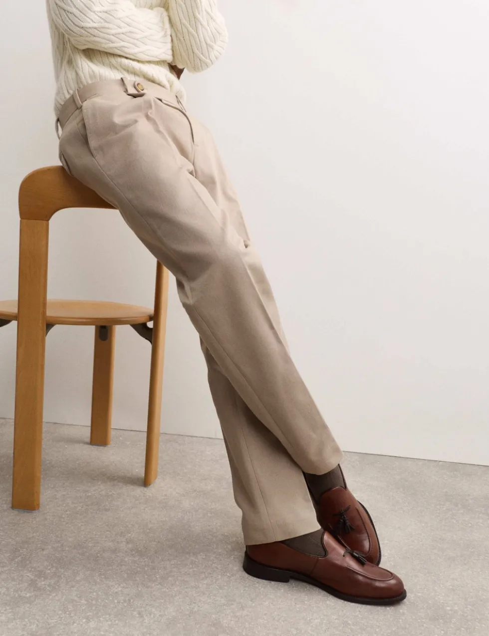 Pure Cotton Tapered Fit Pleated Twill Trousers