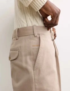 Pure Cotton Tapered Fit Pleated Twill Trousers