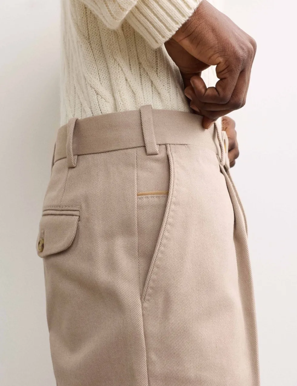 Pure Cotton Tapered Fit Pleated Twill Trousers